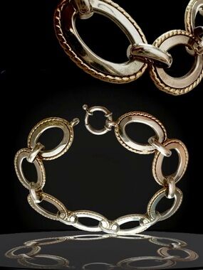 14k Atatsay Kuyumculuk Turkey oval link big clasp ss w/ gold twisted cable trim
